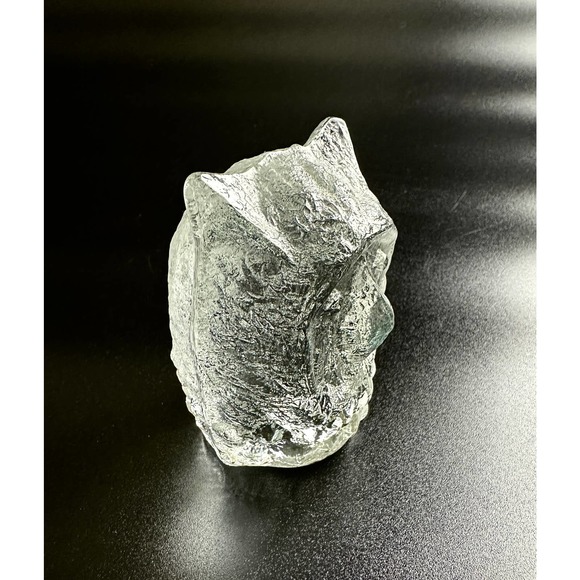 Vintage Pukeberg Sweden Textured Art Glass Owl Crystal Paperweight Figurine - Picture 6 of 13